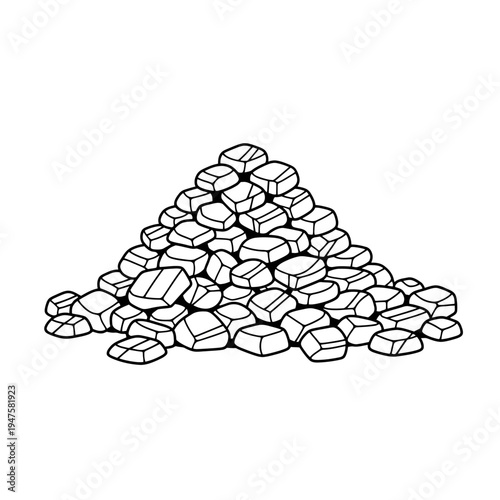 A pile of stylized geometric stones or gems in black and white