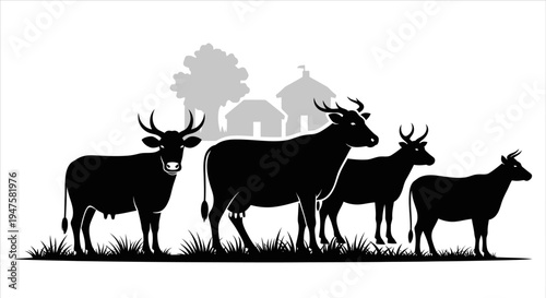 Black silhouette of a bulls standing.