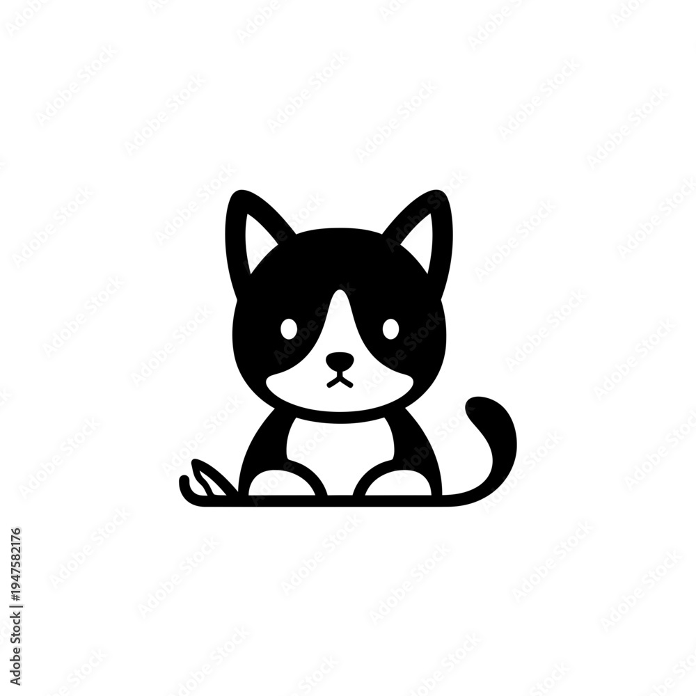 Fototapeta premium Cute Black and White Kitten Sitting vector illustration