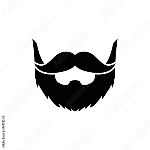 A stylized black silhouette of a full beard and mustache design
