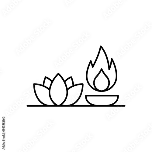 Lotus Flower And Burning Oil Lamp Icon vector illustration