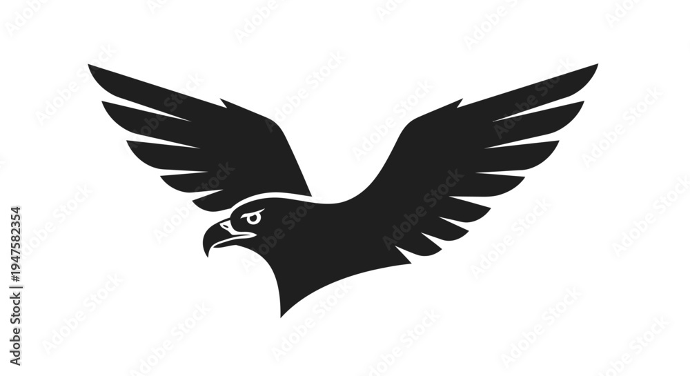 Fototapeta premium Black silhouette of flying eagle bird.