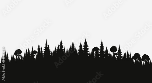 Black silhouette of forest trees landscape.