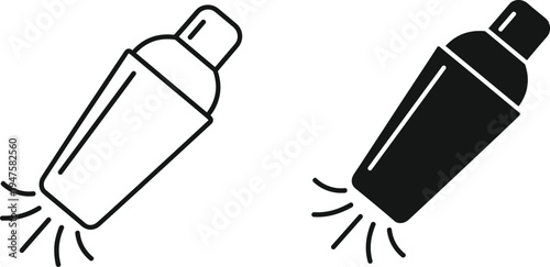 Outline And Solid Black Cocktail Shaker Icons With Splashes drink mixing