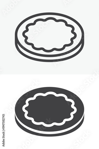 Round biscuit cookies icon set with sweet bakery snack. Line outline and solid icon styles. Editable stroke vector sign symbol for biscuit cookie icon, cafe dessert food.