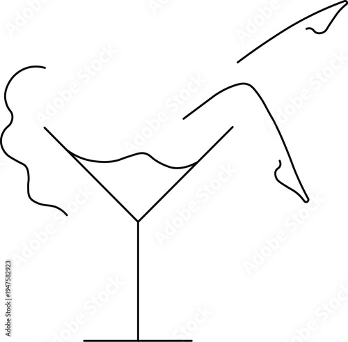 A minimalist line drawing of a woman in a martini glass