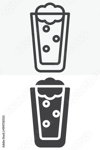 Frappe glass icon set with iced coffee beverage in tall cup. Line outline and solid icon styles. Editable stroke vector sign symbol for frappe glass icon, cafe drink.