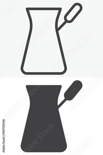 Turkish cezve pot icon set with traditional coffee brewing pot. Line outline and solid icon styles. Editable stroke vector sign symbol for cezve coffee pot icon.