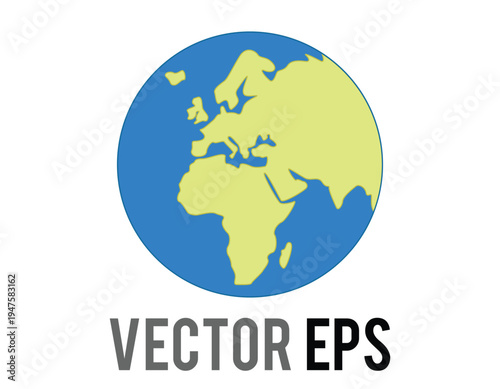 Stylized illustration of the planet Earth flat icon showing continents of Europe, Africa, and Asia