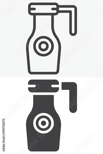Thermos bottle line and solid different style vector icon set