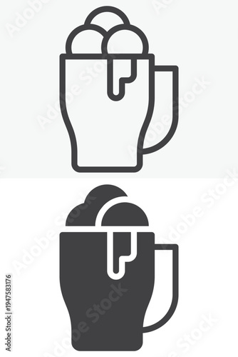 Frappe coffee glass line and solid different style vector icon set
