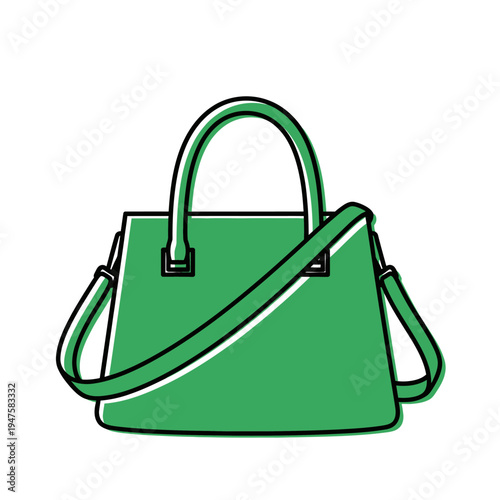Green handbag illustration with a top handle and adjustable shoulder strap