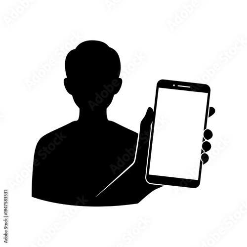 Silhouette of a person holding up a blank smartphone screen