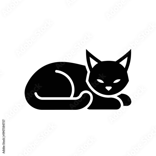 Simple black silhouette of a relaxed curled up domestic cat