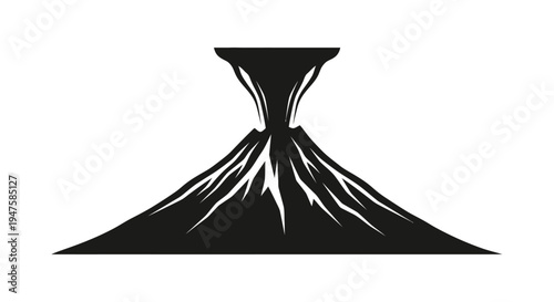 Black Volcano Mountain Icon Graphic.