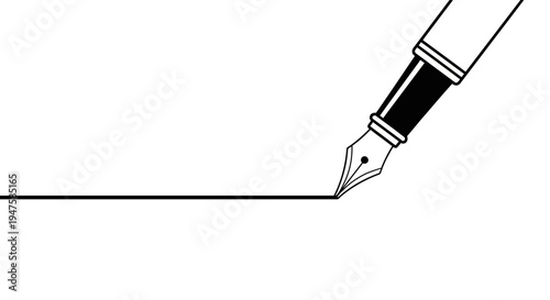 Fountain pen drawing a straight line on white background.