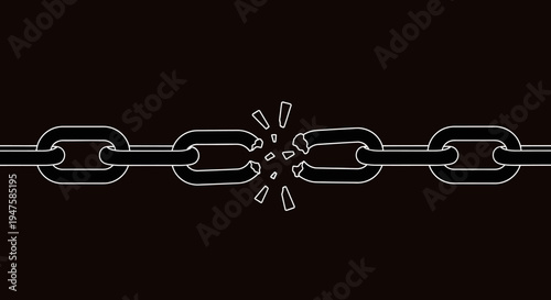 Broken chain link with sparks flying.