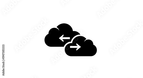 Cloud icons with arrows transferring data.