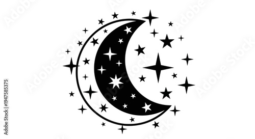 Crescent Moon with Stars Symbol.