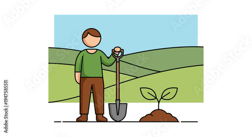 Gardener planting a small sapling in fertile soil.
