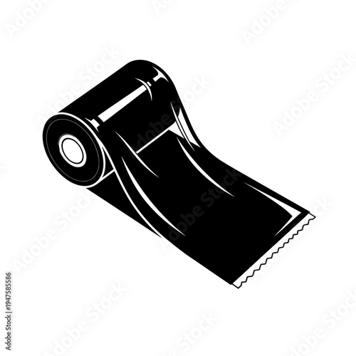 A black and white illustration of a tightly wound roll of tape