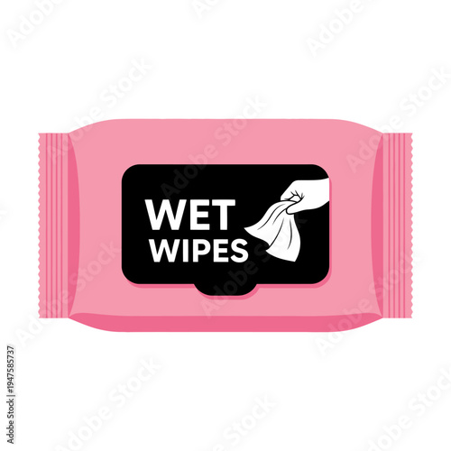 Pink package of wet wipes with a hand pulling a wipe