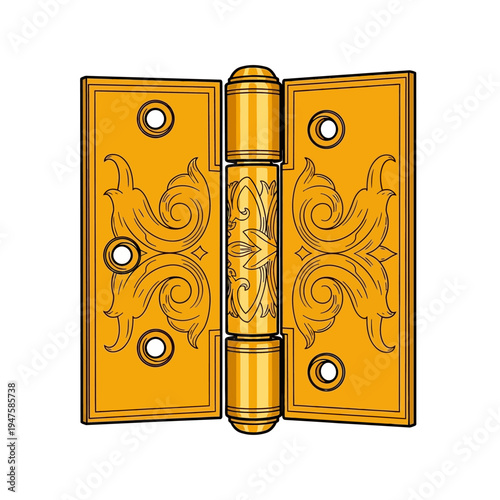 Ornate golden door hinges with floral designs a decorative element