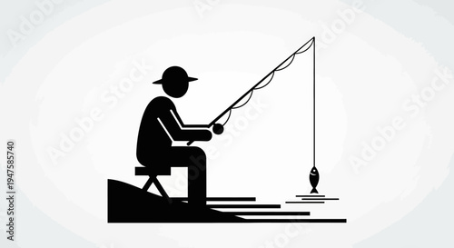 Man sitting and fishing alone.