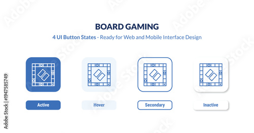 board gaming UI Button States Set. Outline icon kit from sports collection. Thin linear board gaming, board, game editable vector. Line vector board gaming sign for web and mobile interface