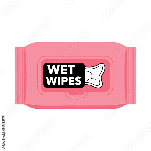 Pink package of wet wipes with black text and a graphic outline
