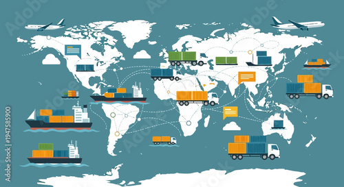 Global Logistics and Shipping Network Illustration.