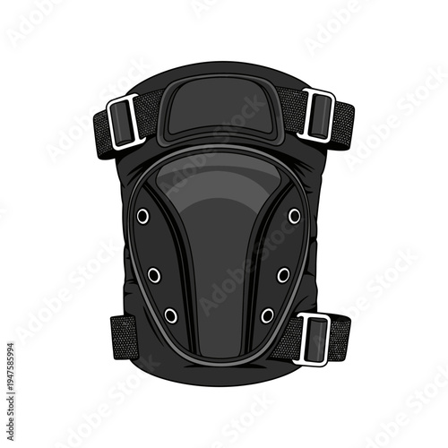Black knee pad with adjustable straps isolated on a white background
