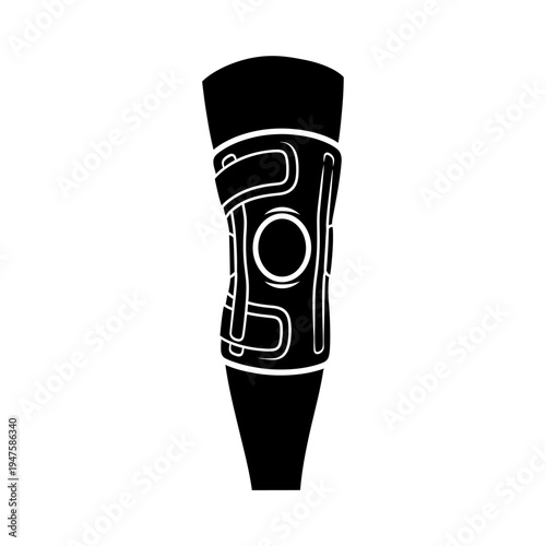 A silhouette of a knee brace showing support straps and padding
