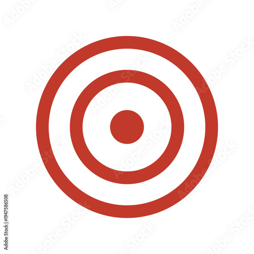 A red 3D arrow aiming at the center bullseye of a target circle symbol represents a business goal for success and accuracy in this vector illustration of achievement