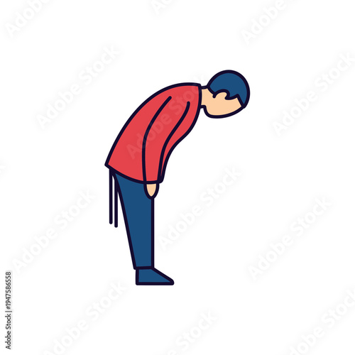 Bowing Figure in Red and Blue Outfit vector illustration