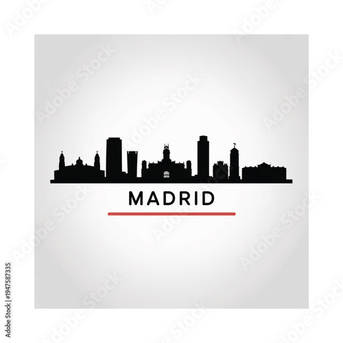 Madrid skyline silhouette against a light gray background with city name