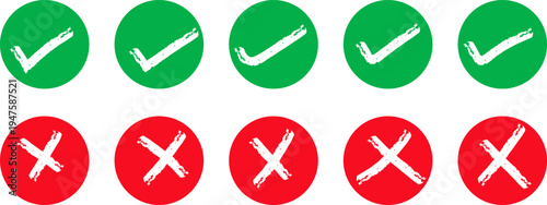 Hand Drawn Grunge Check Mark and Cross Sign Set Correct and Incorrect Symbols