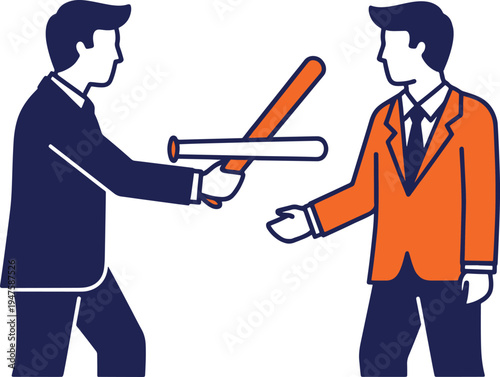 Business partners exchanging baton for relay race competition and leadership transition