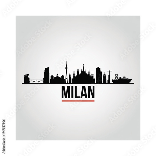 Milan skyline illustration with city name prominently displayed below