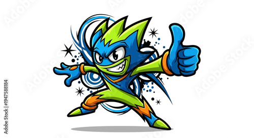 Cartoon Character Giving Thumbs Up Gesture.