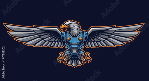 Illustration of a Robotic Eagle with Outstretched Wings.