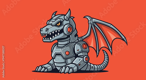 Metallic Dragon Robot Mechanical Creature Illustration.