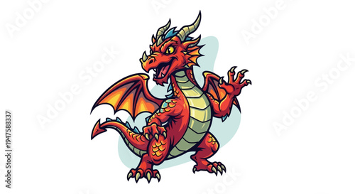 Red Cartoon Dragon with Open Mouth.