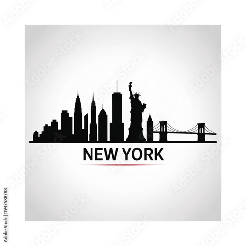 New york city skyline silhouette with landmark buildings and bridge