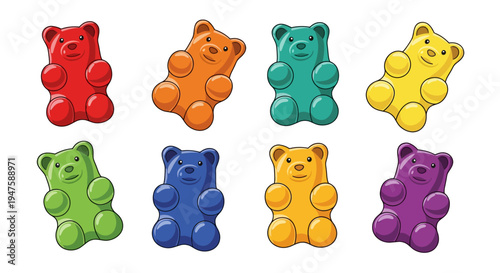 Colorful array of gummy bears candy.