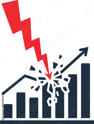 Stock market crash causes financial loss shown in red lightning striking graph