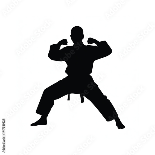 Silhouette of a man in a martial arts fighting stance