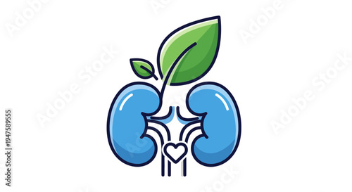 Illustration of Human Kidneys with Leaf.