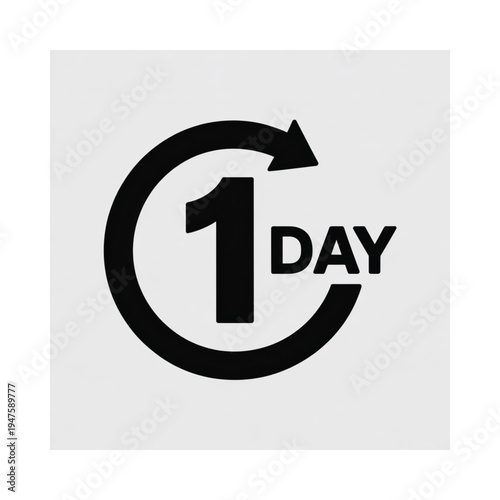 A black circular icon displaying 1 day with a clockwise arrow