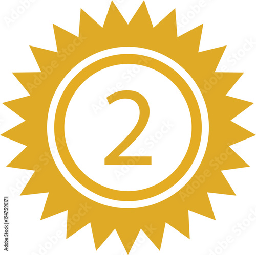 Gold Achievement Medal with Number Two for Competition Ranking Concept, competition leader boards, employee recognition programs, educational achievement certificates, and business success branding.